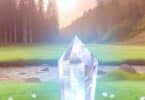 A serene image of a glowing, calming sound wave emanating from a crystal, surrounded by a peaceful nature background, symbolizing healing, harmony, and balance.