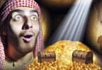 A realistic image of a person discovering a pile of shiny gold coins in a hidden room, with light shining down on the money, emphasizing wealth and opportunity, creating a sense of surprise and excitement.