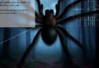 A hyper-realistic image of a large spider in a dark, misty forest, with detailed textures on the spider's body, emphasizing the intricate legs and web, with a sense of mystery and tension.